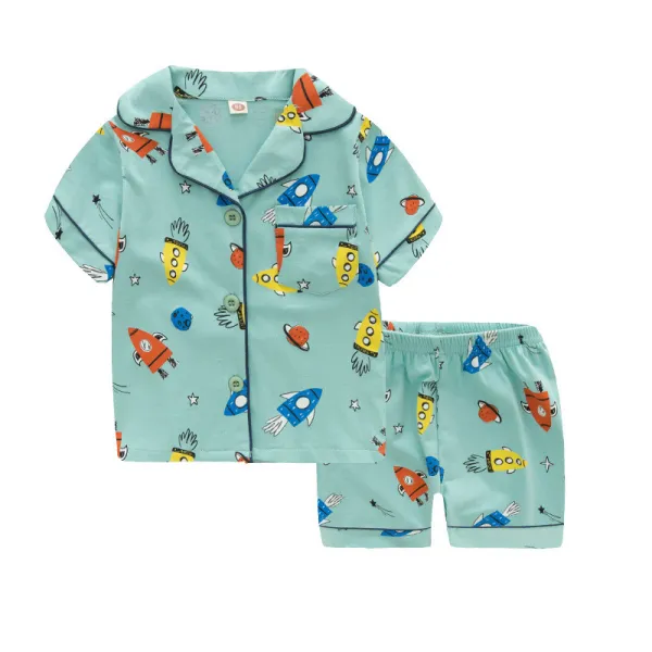 Toddler Kids Boy Space Rocket Short Pajamas Sleepwear Set Cotton Pjs
