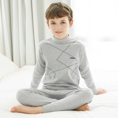 Toddler Kid Boys Print Pure Color Line Pajamas Sleepwear Set Long Sleeves Cotton Pjs