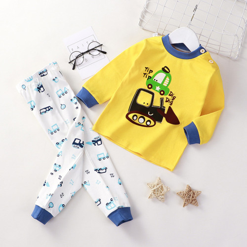 Toddler Kid Boys Print Mechanical Diggers Pajamas Sleepwear Set Long Sleeves Cotton Pjs