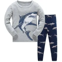 Toddler Kid Boys Print Shark Pajamas Sleepwear Set Long Sleeves Cotton Pjs