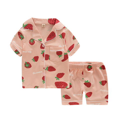 Toddler Kids Girl Red Strawberry Summer Short Pajamas Sleepwear Set Cotton Pjs