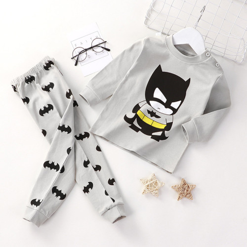 Toddler Kid Boys Print Bat Print Pajamas Sleepwear Set Long Sleeves Cotton Pjs