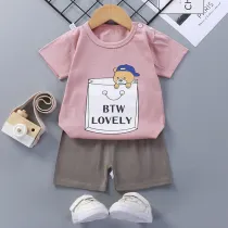 Toddler Kids Girl Print Hat Bear Summer Short Pajamas Sleepwear Set Cotton Pjs