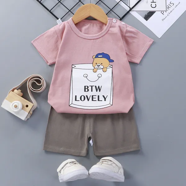 Toddler Kids Girl Print Hat Bear Summer Short Pajamas Sleepwear Set Cotton Pjs