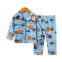 Toddler Kid Boys Prints Engineering Vehicle Long Sleeves Pajamas Rayon Silk Sleepwear Set