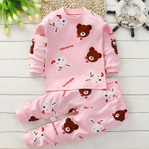 Toddler Kids Girl Prints Rabbit Bear Long Sleeves Pajamas Cotton Sleepwear Set