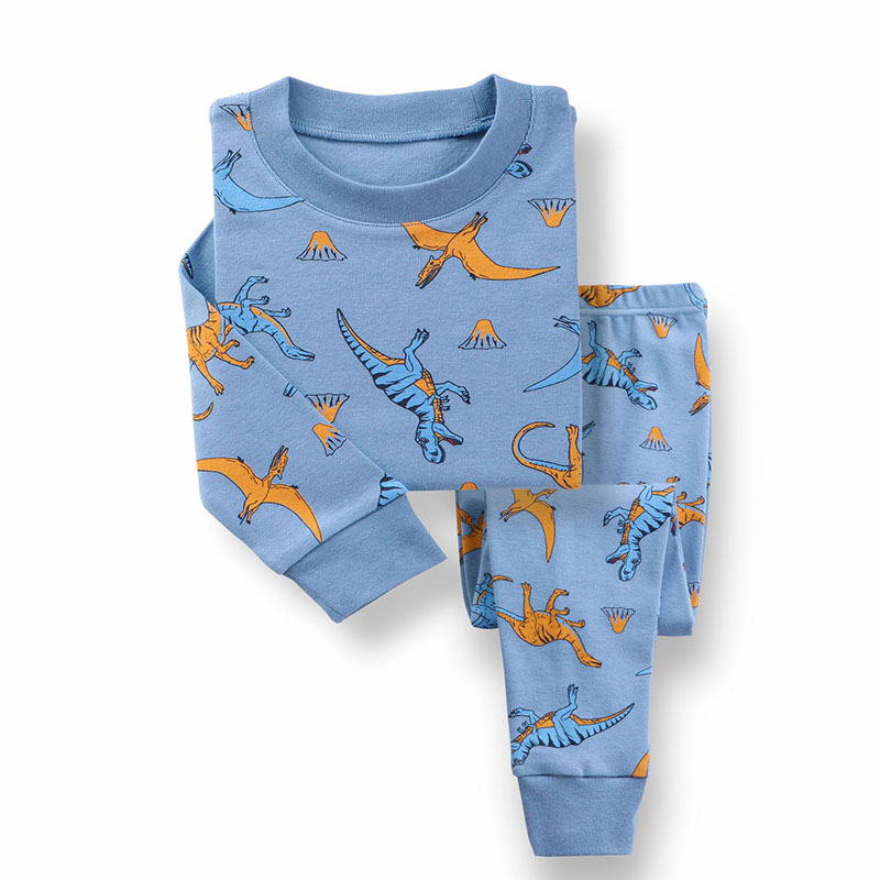 Toddler Kid Boys Print Yellow Dinosaur Pajamas Sleepwear Set Long Sleeves Cotton Pjs