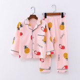 Toddler Girl Kids Print Strawberry Pineapple Long Sleeves Pajamas Cotton Sleepwear Set