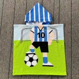 Kid Blue Footballer Hooded Bathrobe Towel Bathrobe Cloak
