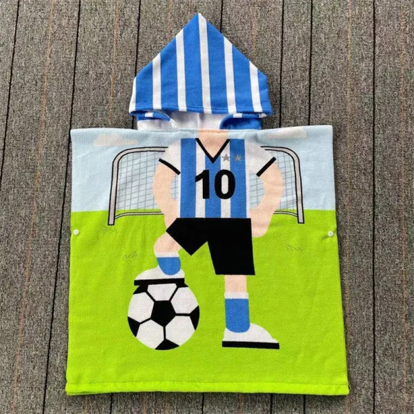 Kid Blue Footballer Hooded Bathrobe Towel Bathrobe Cloak