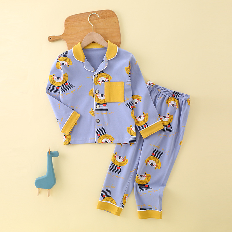 Toddler Kid Boys Print Glasses Lion Pajamas Sleepwear Set Long Sleeves Cotton Pjs