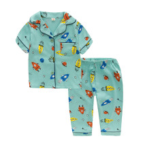 Toddler Kids Boy Space Rocket Short Sleeves And Long Pants Sleepwear Set Cotton Pjs