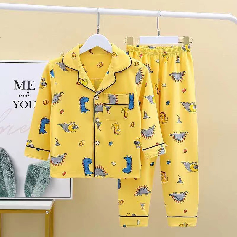 Toddler Kid Boys Print Mini Dinosaur Pajamas Sleepwear Set Long Sleeves Cotton Pjs