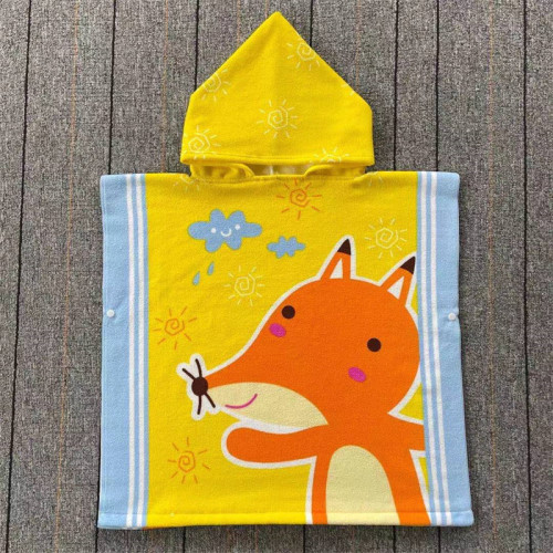Kid Yellow Fox Hooded Bathrobe Towel Bathrobe Cloak