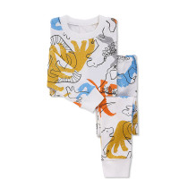 Toddler Kid Boys Print White Dinosaur Pajamas Sleepwear Set Long Sleeves Cotton Pjs
