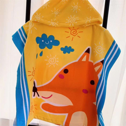 Kid Yellow Fox Hooded Bathrobe Towel Bathrobe Cloak