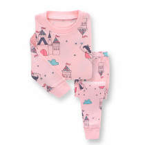 Toddler Girl Kids Print Castle Long Sleeves Pajamas Cotton Sleepwear Set
