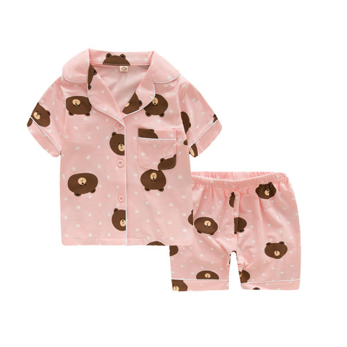 Toddler Kids Girl Dot Bear Summer Short Pajamas Sleepwear Set Cotton Pjs