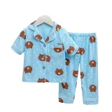 Toddler Kids Girl Dot Bear Summer Short Sleeves And Long Pants Sleepwear Set Cotton Pjs