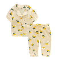 Toddler Kids Girl Sun Flower Summer Short Sleeves And Long Pants Sleepwear Set Cotton Pjs