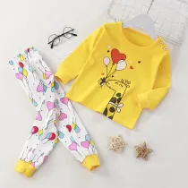 Toddler Girl Print Balloons Giraffe Pajamas Sleepwear Long Sleeve Tee & Leggings 2 Pieces Sets