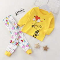 Toddler Girl Print Balloons Giraffe Pajamas Sleepwear Long Sleeve Tee & Leggings 2 Pieces Sets