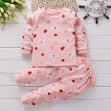 Toddler Girl Kids Prints Strawberry Rabbit Long Sleeves Pajamas Cotton Sleepwear Set