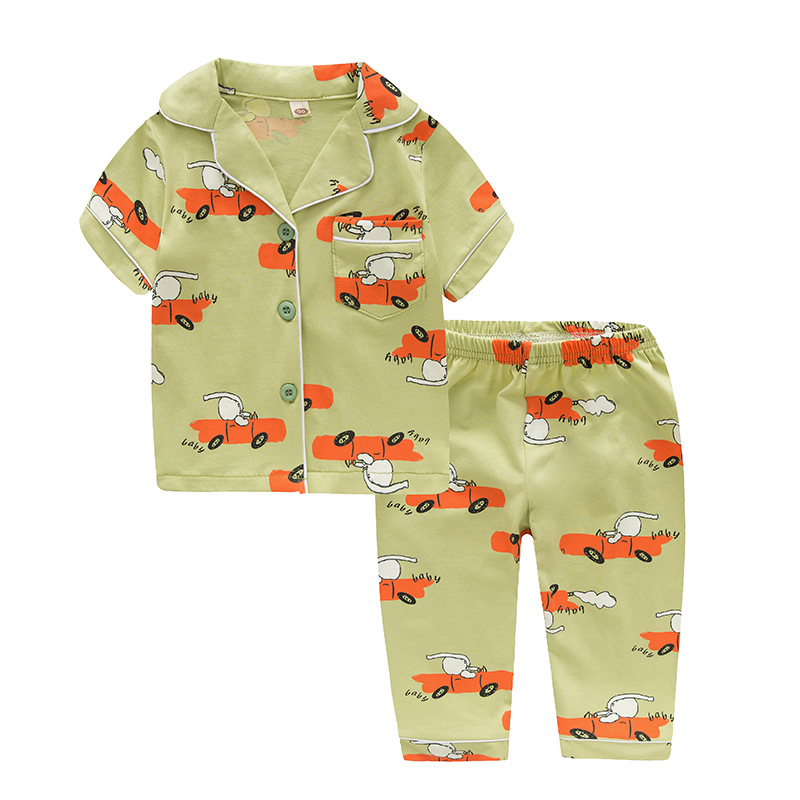 Toddler Kids Boy Orange Cars Short Sleeves And Long Pants Sleepwear Set Cotton Pjs