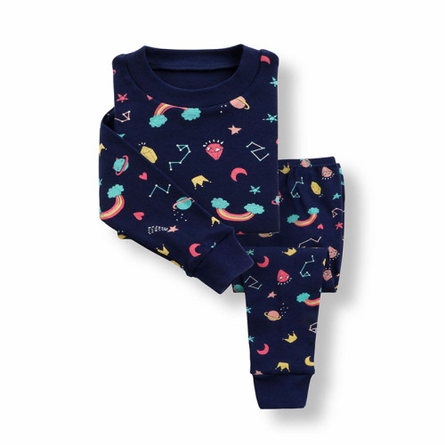 Toddler Girl Kids Print Starry Sky Rainbow Unicorn Long Sleeves Pajamas Cotton Sleepwear Set