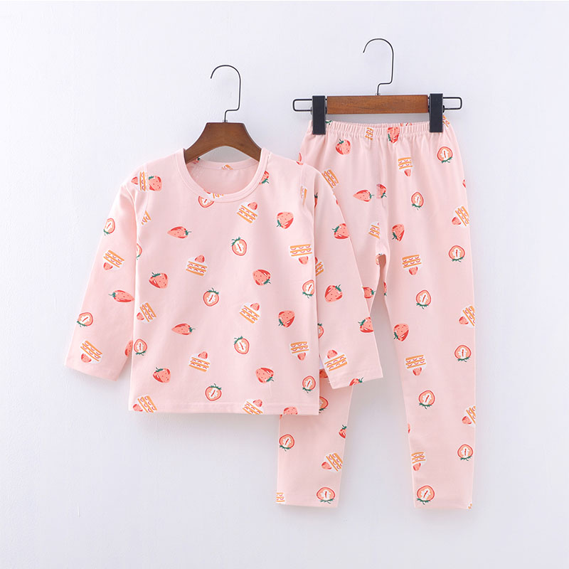 Toddler Girl Kids Print Strawberry Cake Sleeves Pajamas Cotton Sleepwear Set