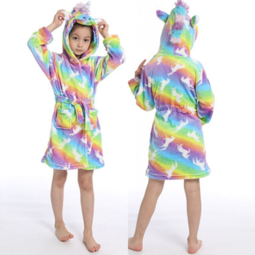 Kids Rainbow Fox Unicorn Soft Bathrobe Sleepwear Fannel Comfortable Loungewear