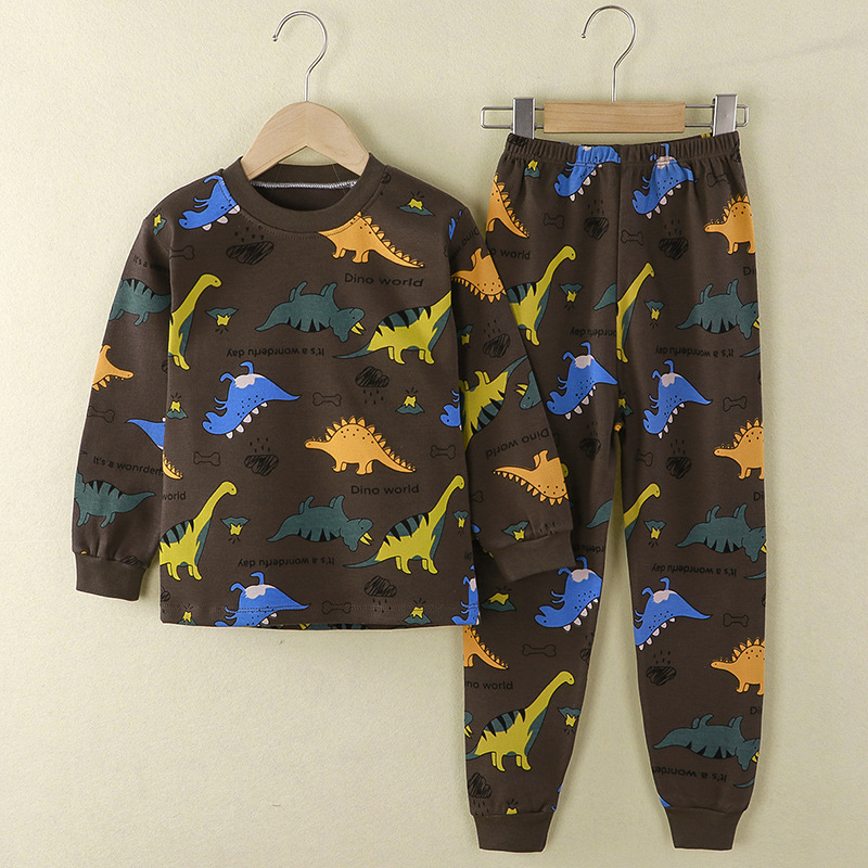 Toddler Kid Boys Dinosaurs Print Pajamas Sleepwear Set Long Sleeves Cotton Pjs