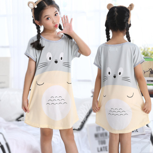 Kid Girls Print Totoro Short Sleeves Sleepwear Dresses