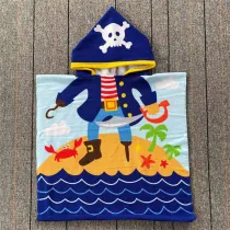 Kid Blue Pirates Hooded Bathrobe Towel Bathrobe Cloak