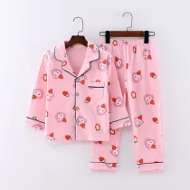 Toddler Girl Kids Print Strawberry Pineapple Long Sleeves Pajamas Cotton Sleepwear Set
