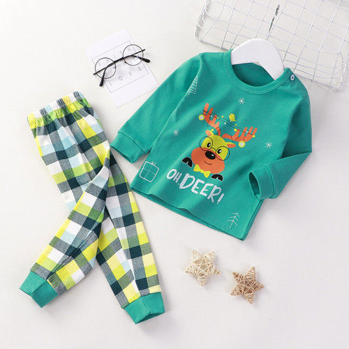 Toddler Kid Boys Print Cute Deer Christmas Pajamas Sleepwear Set Long Sleeves Cotton Pjs