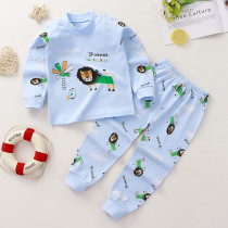 Toddler Kid Boys Print Coconut Tree Lion Pajamas Sleepwear Set Long Sleeves Cotton Pjs
