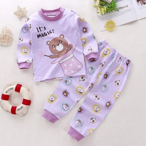 Toddler Girl Kids Print Magic Teddy Bear Long Sleeves Pajamas Cotton Sleepwear Set