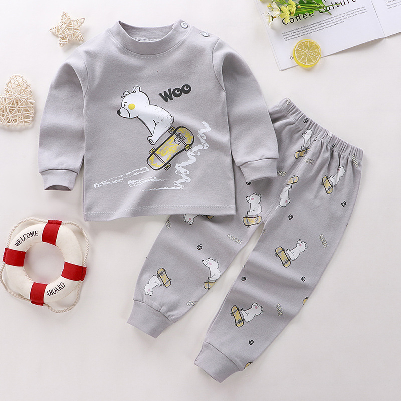 Toddler Kid Boys Print Skateboard Bear Pajamas Sleepwear Set Long Sleeves Cotton Pjs