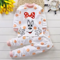 Toddler Girl Kids Prints Bow Smiling Long Sleeves Pajamas Cotton Sleepwear Set