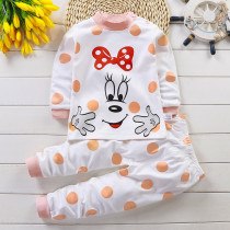 Toddler Girl Kids Prints Bow Smiling Long Sleeves Pajamas Cotton Sleepwear Set