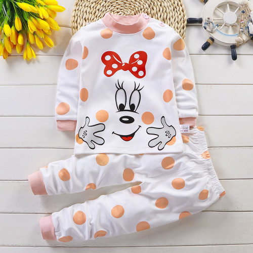 Toddler Girl Kids Prints Bow Smiling Long Sleeves Pajamas Cotton Sleepwear Set
