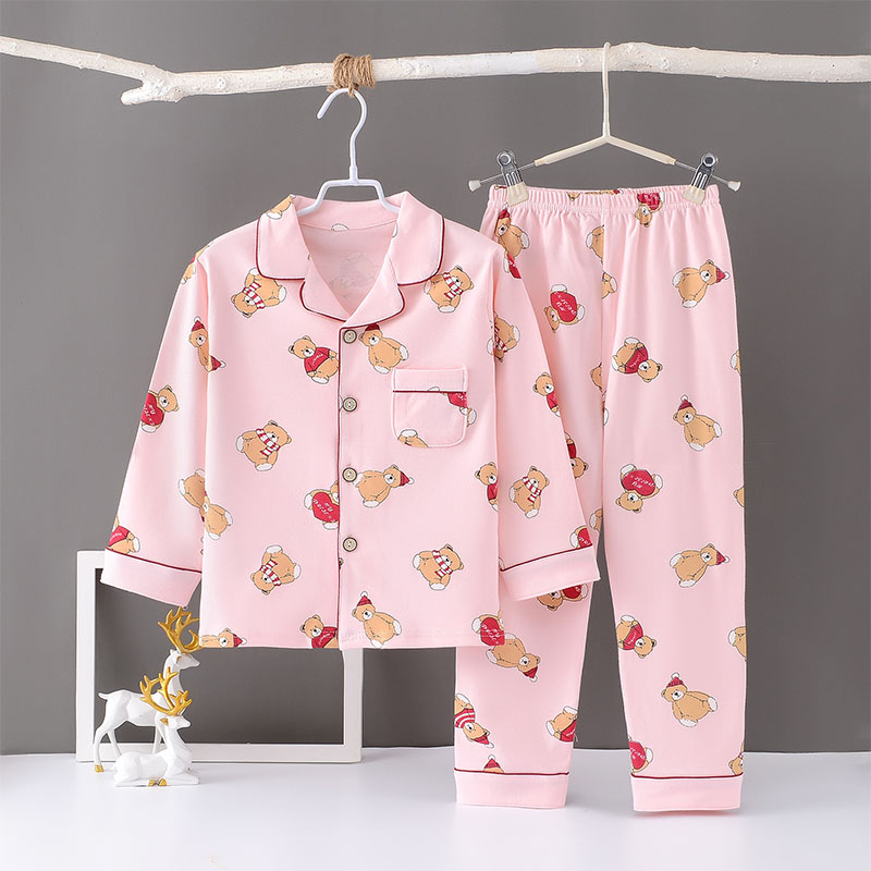 Toddler Girl Kids Print Scarf Bear Long Sleeves Pajamas Cotton Sleepwear Set