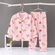 Toddler Girl Kids Print Scarf Bear Long Sleeves Pajamas Cotton Sleepwear Set
