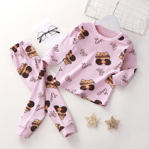 Toddler Girl Print Cute Bow Pajamas Sleepwear Long Sleeve Tee & Leggings 2 Pieces Sets