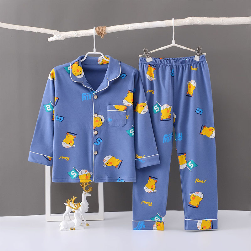 Toddler Kid Boys Print Running Yellow Duck Pajamas Sleepwear Set Long Sleeves Cotton Pjs