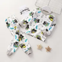 Toddler Kid Boys Print Bat Print Pajamas Sleepwear Set Long Sleeves Cotton Pjs