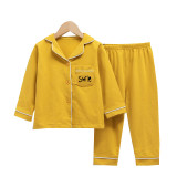 Toddler Kid Boys Prints Smile Pure Color Long Sleeves Pajamas Rayon Silk Sleepwear Set