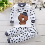 Toddler Kid Boys Print Blue Hat Bear Pajamas Sleepwear Set Long Sleeves Cotton Pjs