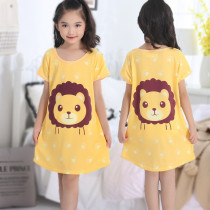 Kid Girls Print Lion Short Sleeves Sleepwear Dresses